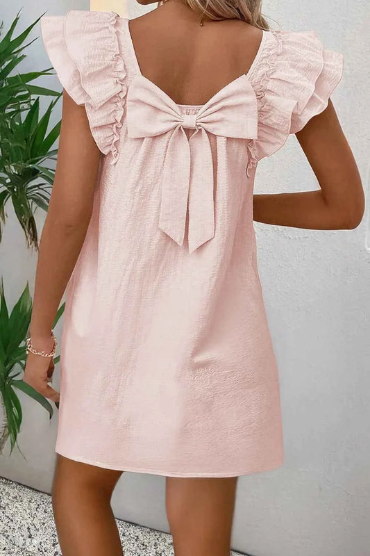 Mini-robe à manches volantées et nœud dans le dos - DevilShop