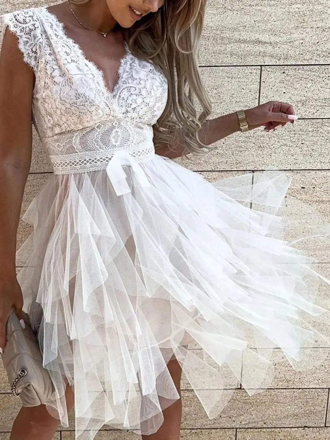 Lace Bodice Layered Tulle Dress - DevilShop