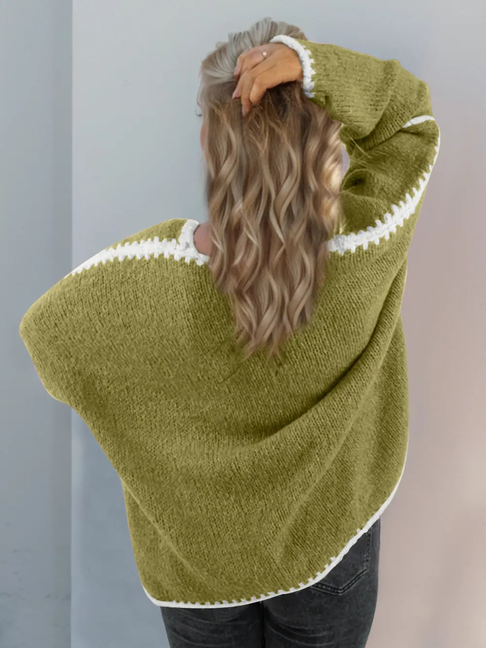 Double Take Contrast Open Front Dropped Shoulder Cardigan - DevilShop