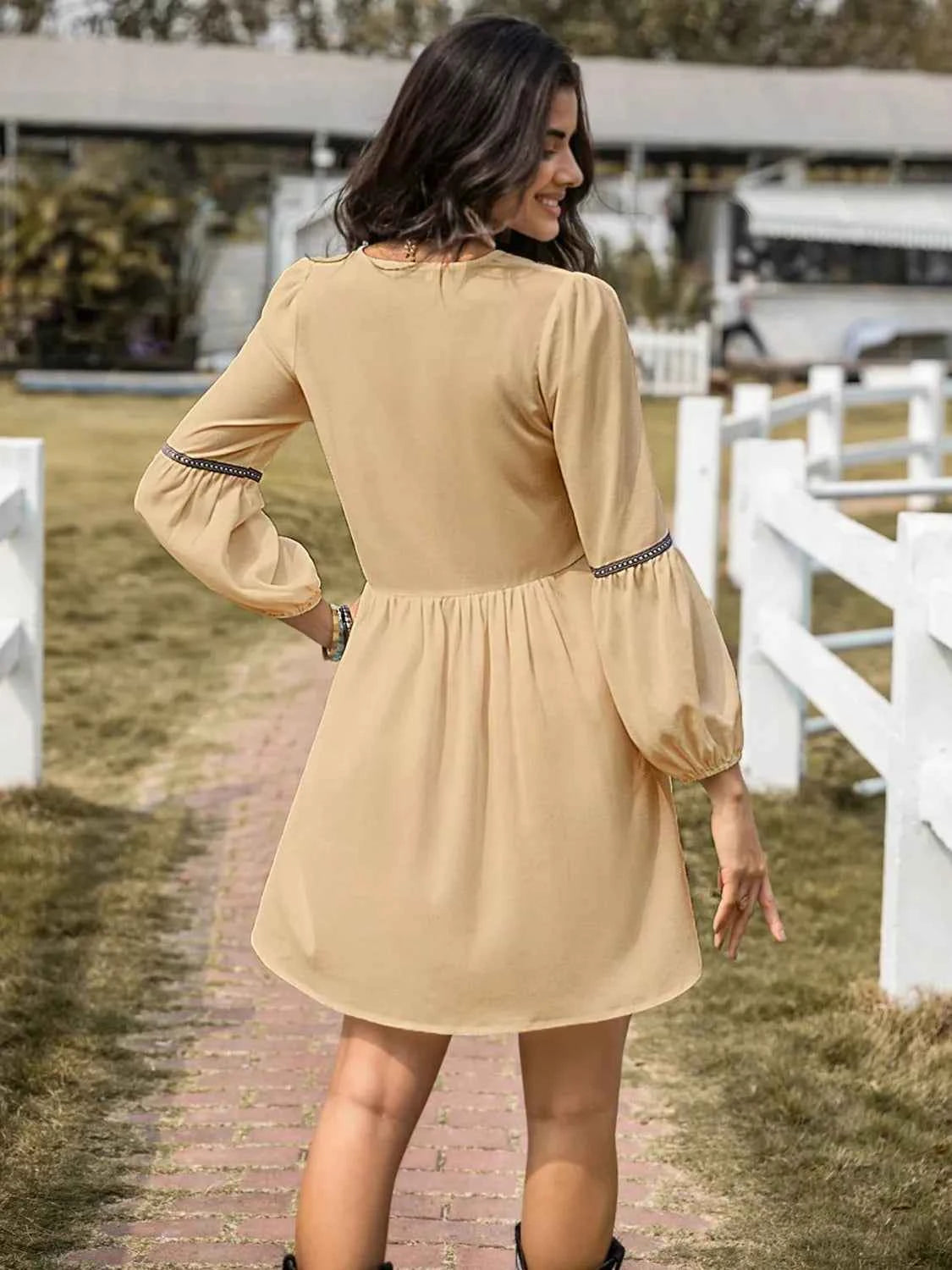 Long Sleeve Mini Dress with Contrast Trim