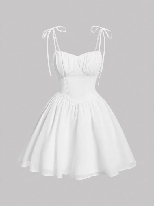 Tie-Shoulder Sweetheart Neck Mini Dress - DevilShop