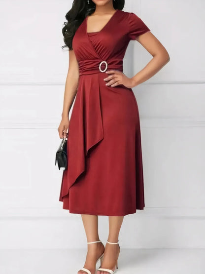 Short Sleeve Midi Wrap Dress with Belt Detail - DevilShop
