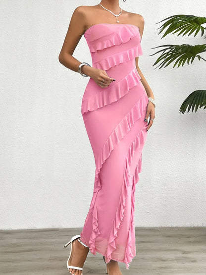 Devine Ruffled Slit Back Tube Maxi Dress - DevilShop