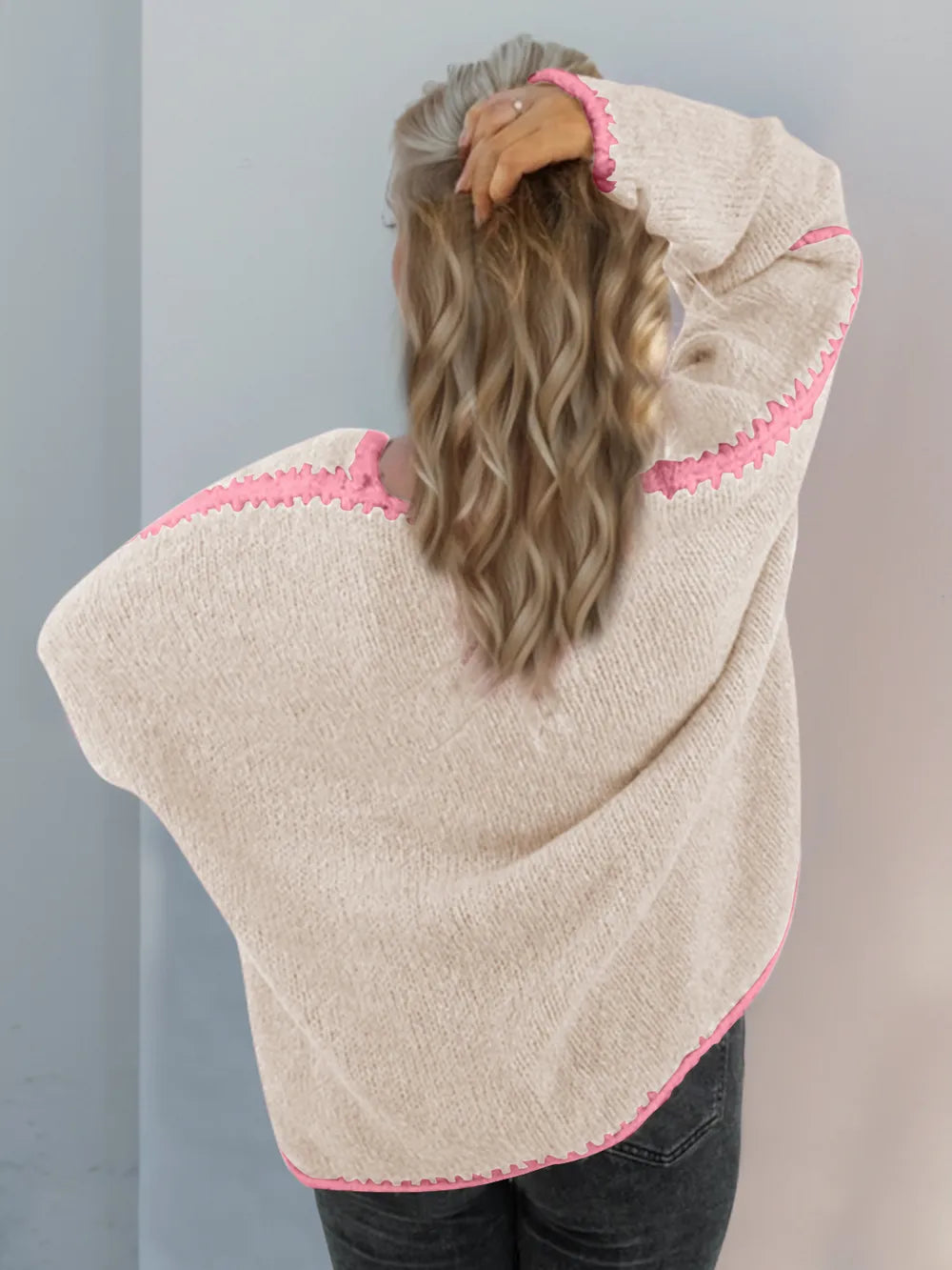 Double Take Contrast Open Front Dropped Shoulder Cardigan - DevilShop