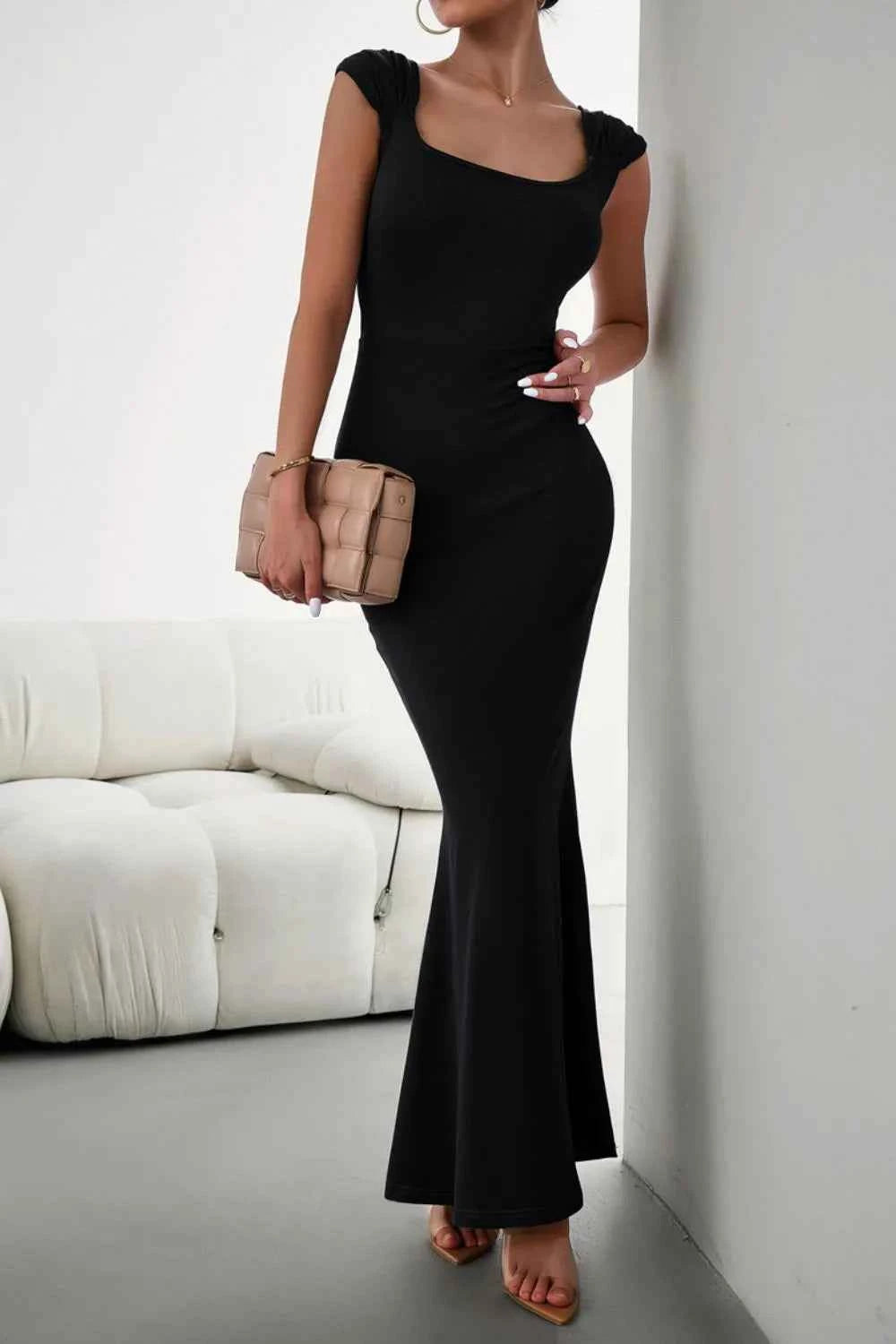 Devine Cap Sleeve Scoop Neck Maxi Dress