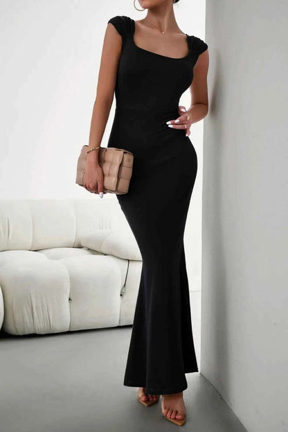 Devine Cap Sleeve Scoop Neck Maxi Dress