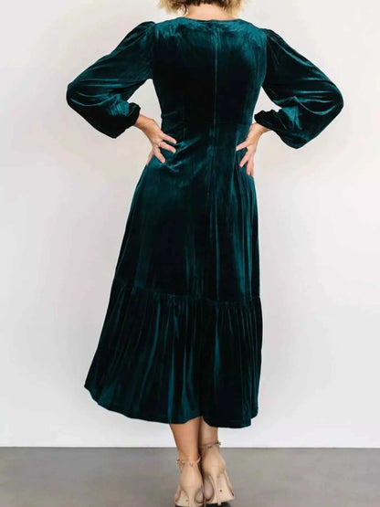 Velvet Tiered Long Sleeve Midi Dress