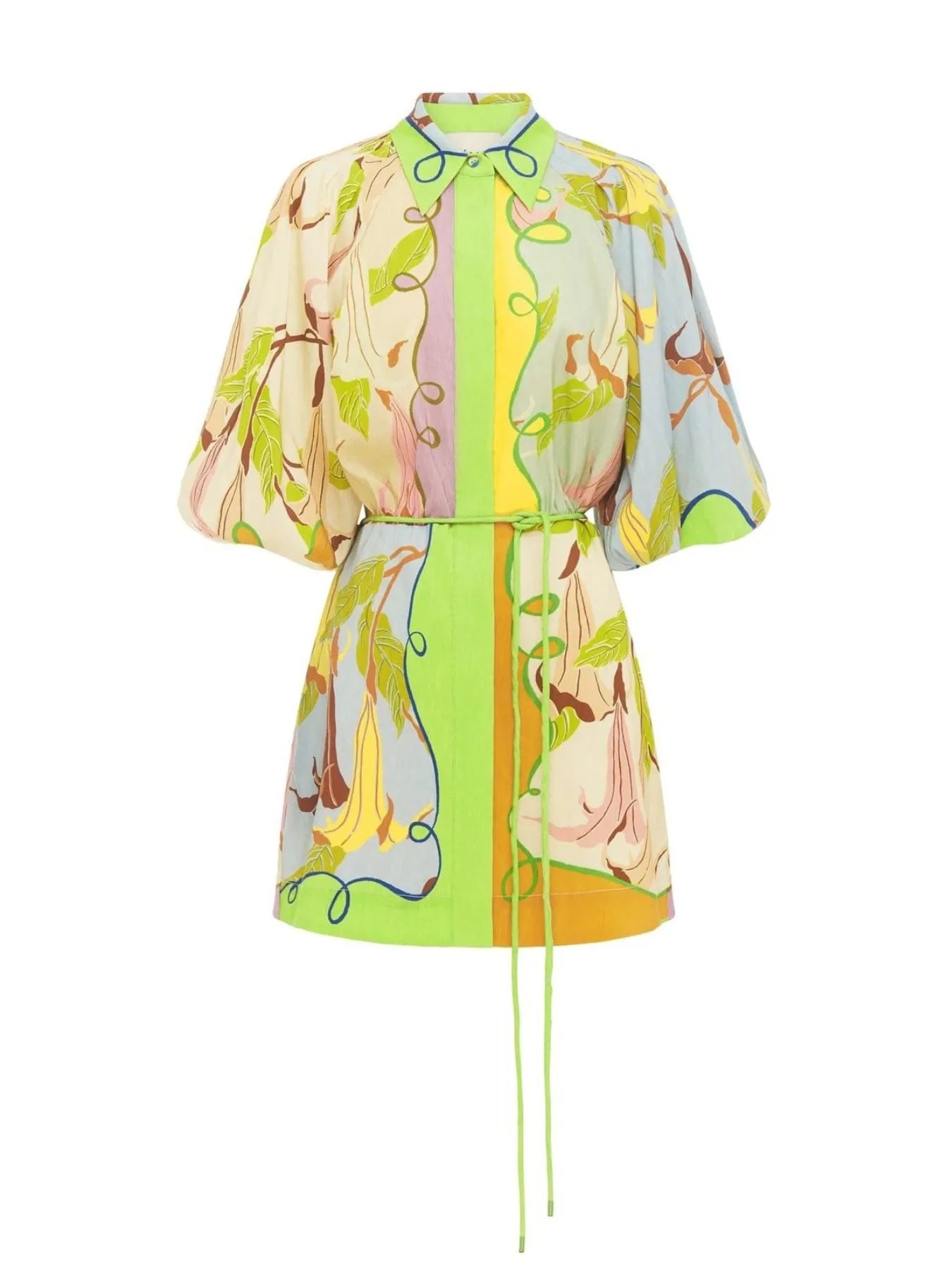 Abstract Print Tie Front Mini Shirt Dress with Pockets - DevilShop