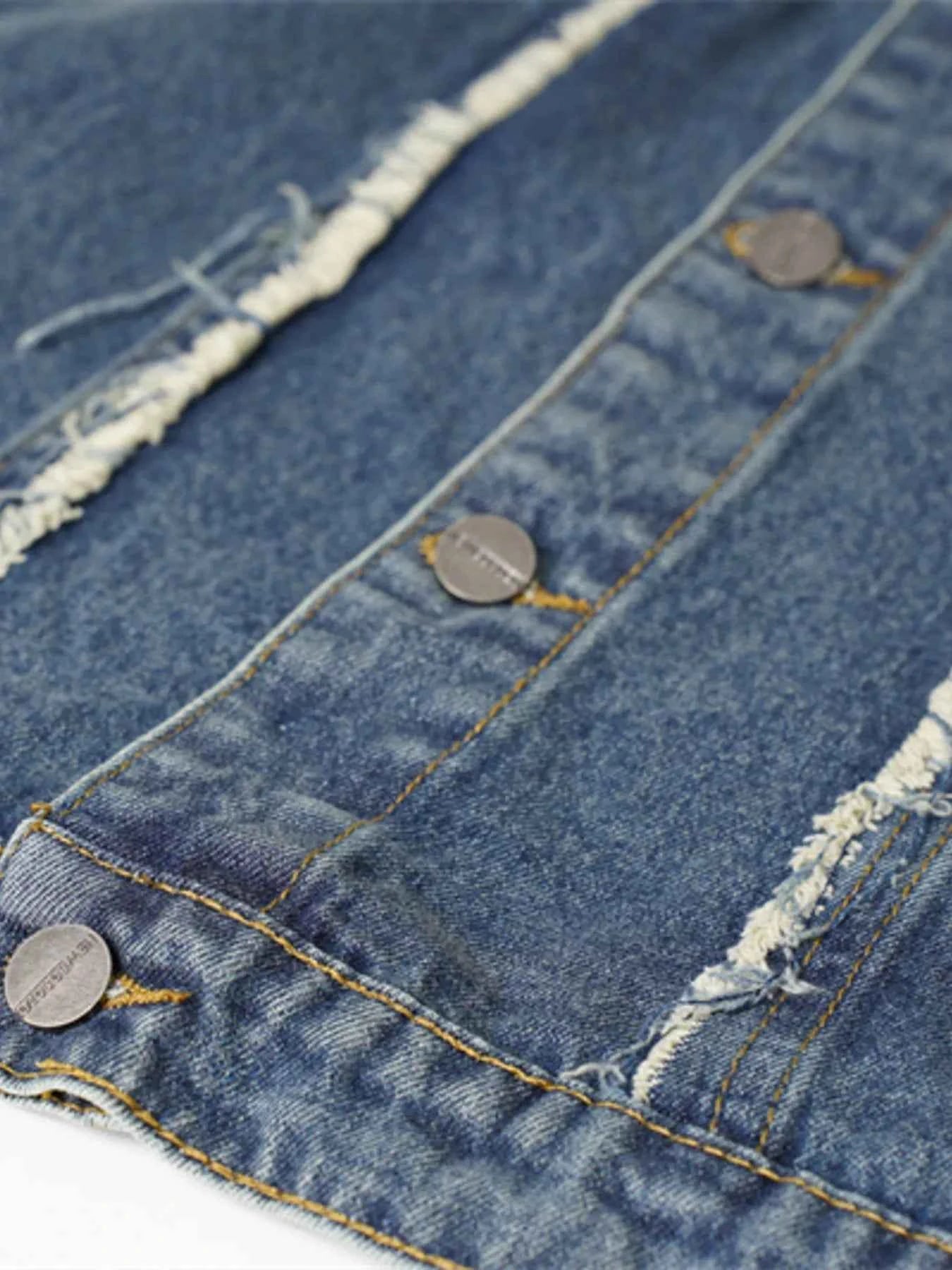 Veste en jean sans manches à boutonnage et ourlet brut - DevilShop
