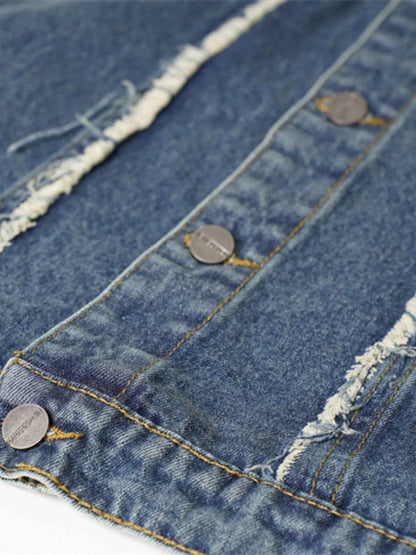 Veste en jean sans manches à boutonnage et ourlet brut - DevilShop