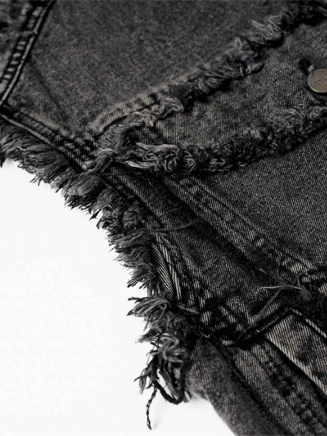 Veste en jean sans manches à boutonnage et ourlet brut - DevilShop