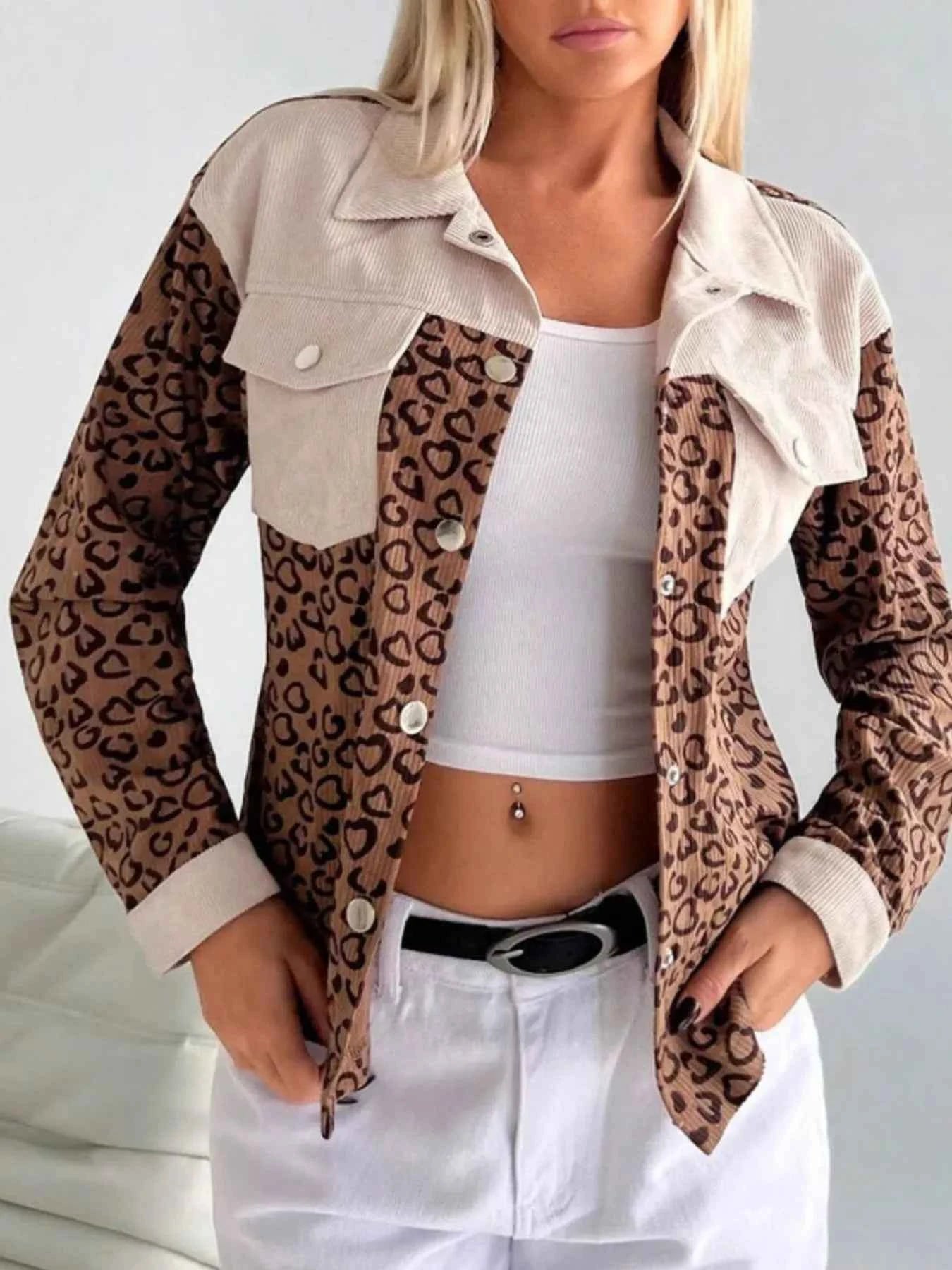 Leopard Long Sleeve Jacket with Chest Pockets - DevilShop