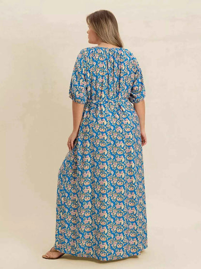 Plus Size Floral Print Maxi Dress with Side Slit
