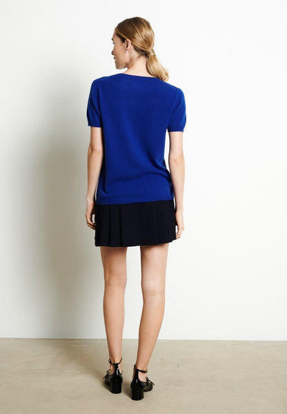 T-shirt col V femme en cachemire bleu pétrole - LILLY 14
