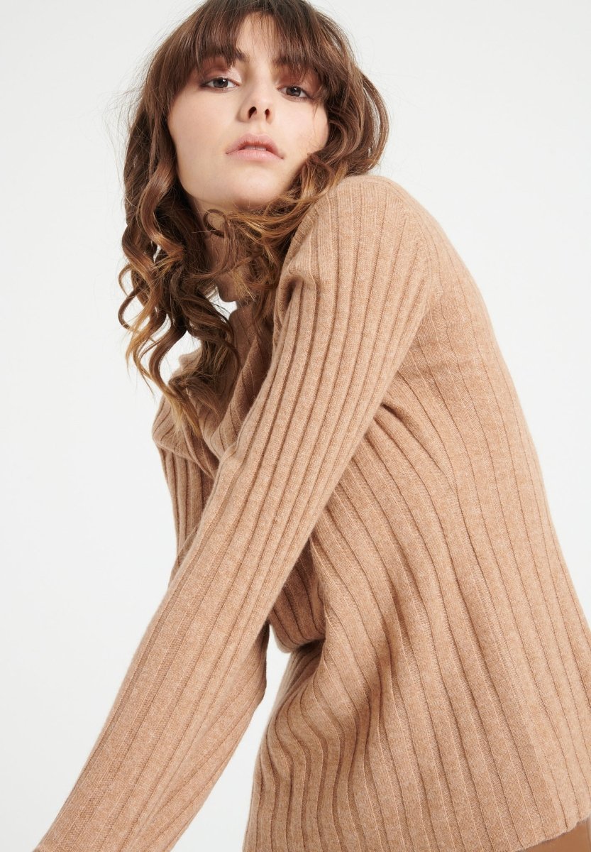 Pull col roulé femme en cachemire camel - LILLY 15