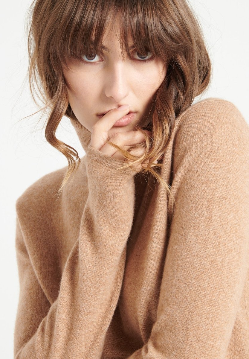 Pull col roulé femme en cachemire camel - LILLY 3