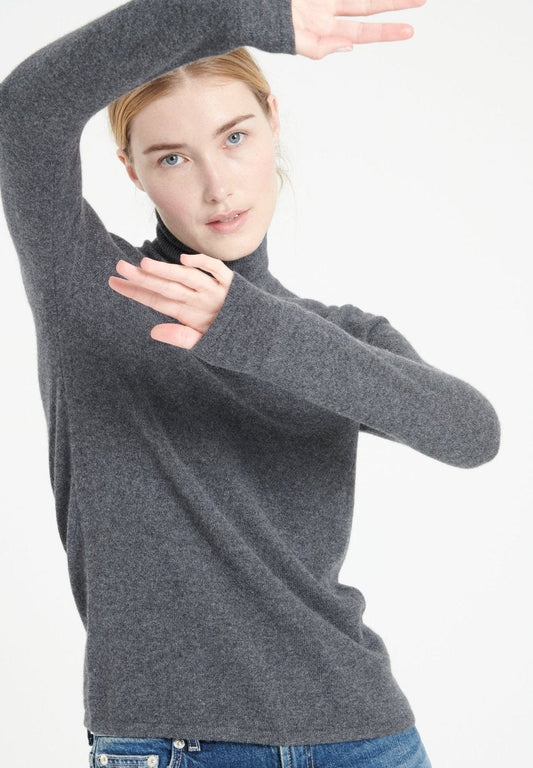 Pull col roulé femme en cachemire gris anthracite - LILLY 3