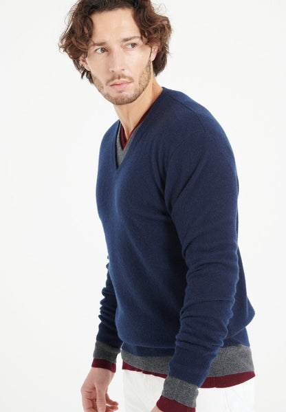 Pull col V homme en cachemire bleu marine - LUKE 1