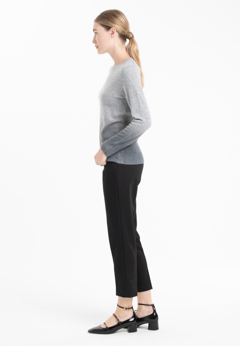 Pull col rond femme en cachemire tie & dye gris clair & gris anthracite - MIA 8B